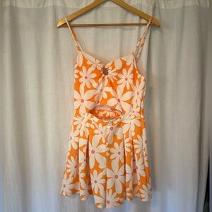 Y2K Retro Orange Daisy Floral Cut Out Playsuit Romper